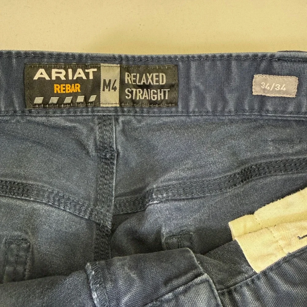 Ariat Rebar M4 Made Tough Pants Mens 34x32 Navy Blue Relaxed Straight *Stains
